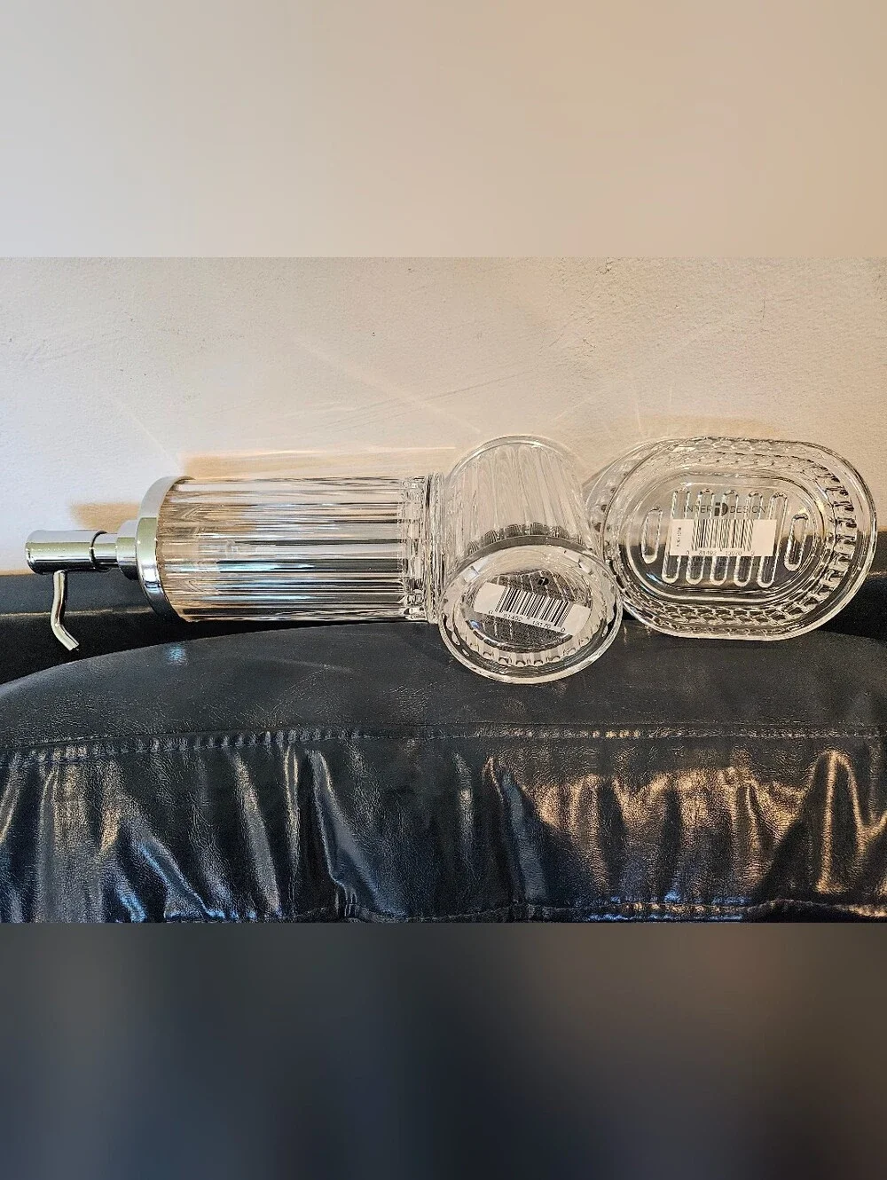 Clear Ribbed Plastic 3 Piece Bathroom Set